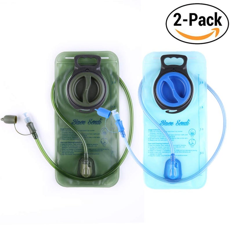 Baen Sendi Hydration Bladder 2 Liter/70 oz(2 Pack) - Water Bladder Pack of 2(1 Piece Blue+1 Piece ArmyGreen) - BPA Free Hydration Pack Replacement - Image 2